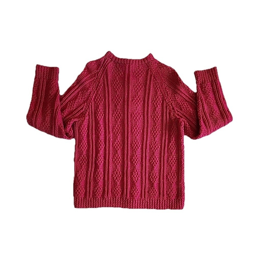 Womens Fisherman Cable Knit Cardigan Sz M Hand Knit Pink Cottage Retro Sweater - Picture 3 of 8